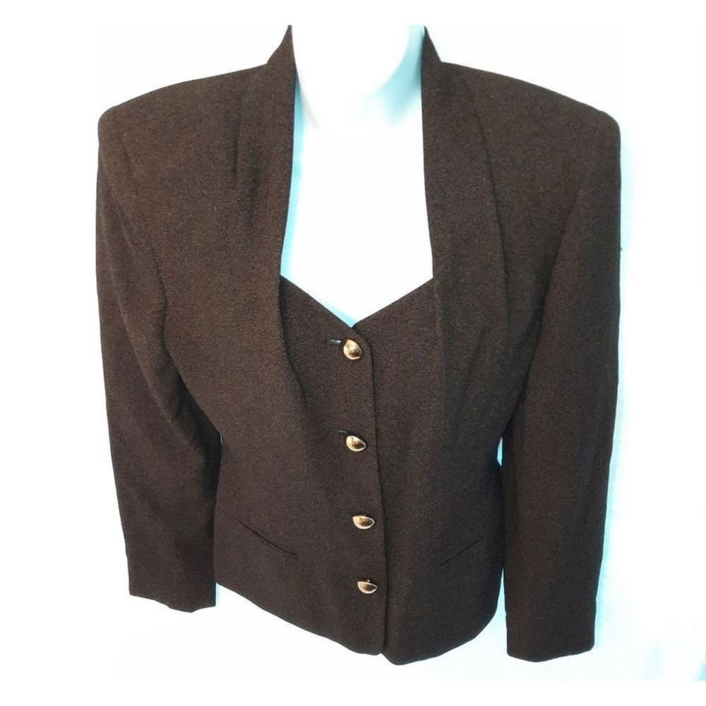 Tahari Brown Women's Blazer with Gold Buttons - Picture 2 of 14